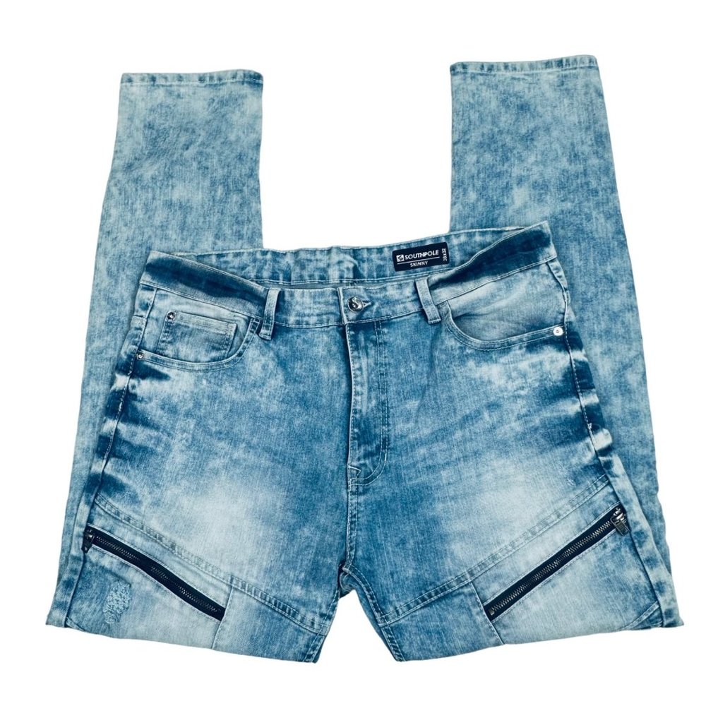 Southpole Men's Moto/Biker Acid Washed Jeans -  38"